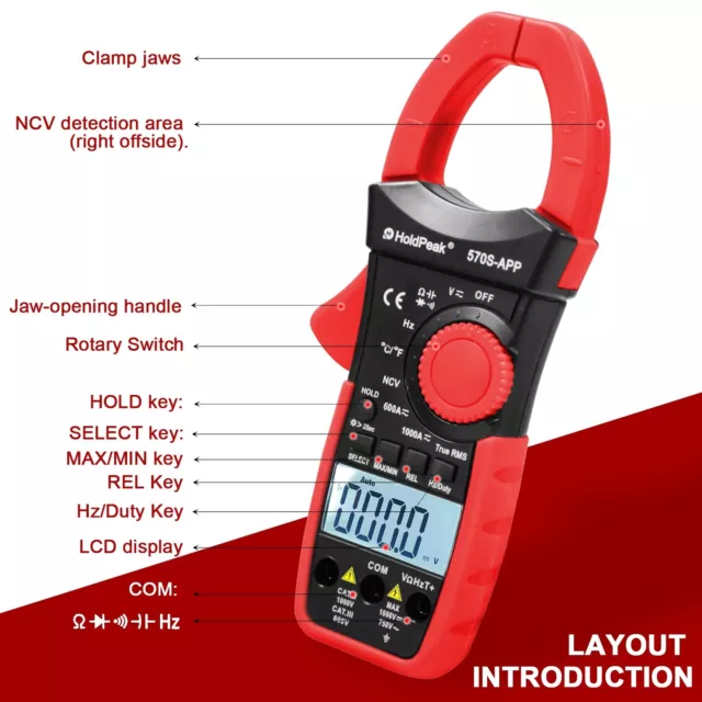 Digital Clamp Meter AC DC Bluetooth APP Control Multimeter Tester Auto Range 3