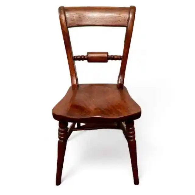 English Windsor Back-Hand Carved Antique Doll Chair - 17'' Tall-Solid Mahogany