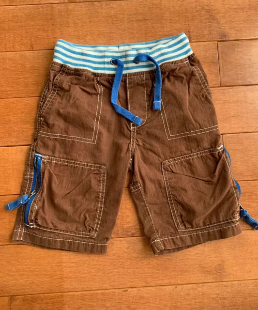 Mini Boden Toddler Boys Brown W Blue Trim Pull-On Shorts 3 3T Elastic Waist