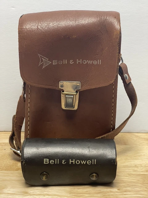 Bolso de cuero de vaca vintage de los años 50 Bell & Howell grano superior y soporte para lentes raro imperdible