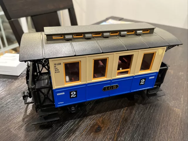 LGB #3012 2nd Class Blue Passenger Coach Car G-Scale WITH LIGHTING KIT