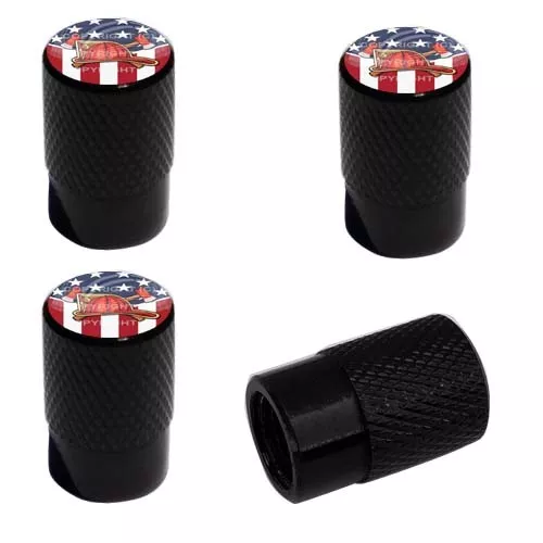 4 Black Billet Knurled Tire Wheel Valve Caps Car Truck FIRE FIGHTER HELMET BK112