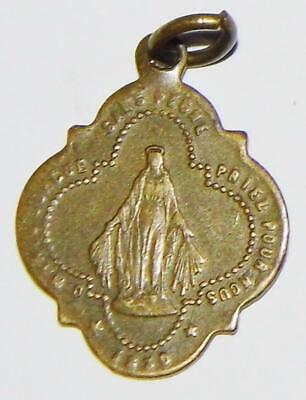 Early Antique 19thC. Brass Miraculous Holy Medal Catholic BVM Mary Monogram 1in