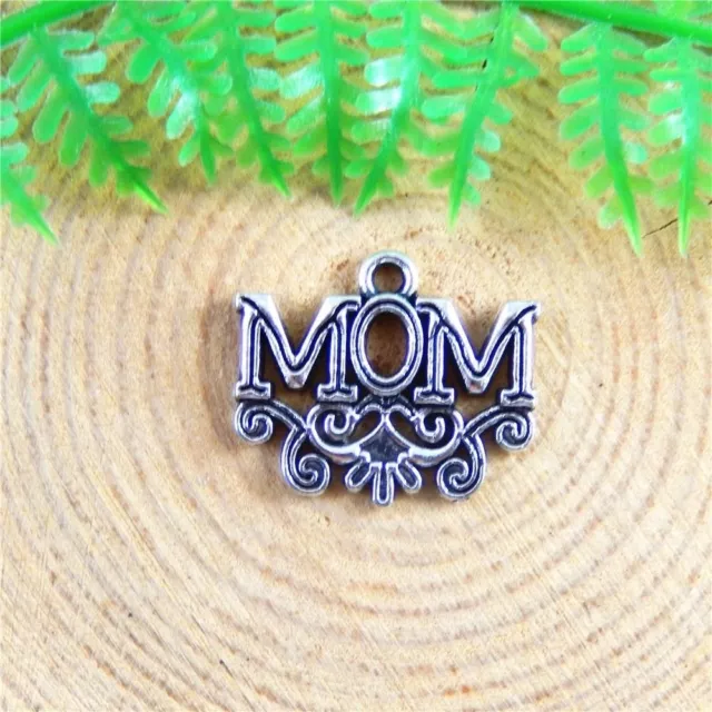 60 Stück Antike Silber Ton Legierung "MOM" Wörter Charme Schmuck Kunst Anhänger