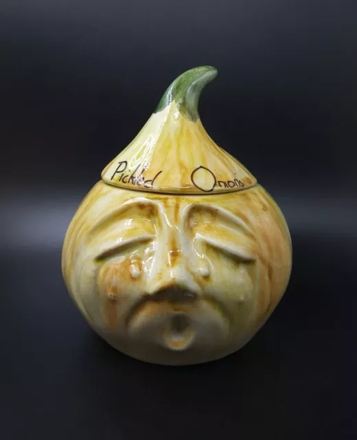 Vintage Toni Raymond Pickled Onion Jar Crying Face Yellow/Green Pottery