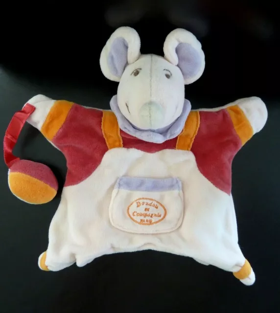 *. DOUDOU ET COMPAGNIE MARIONNETTE SOURIS  blanc rose mauve balle - TTBE