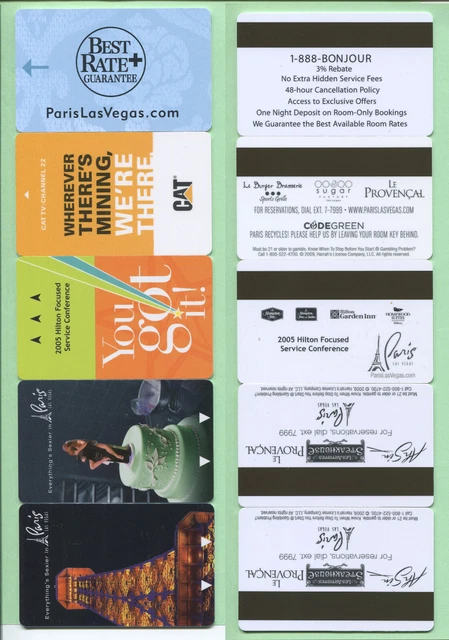 Paris Las Vegas Casino Hotel Room Key Cards Used 5 All Different Free Shipping