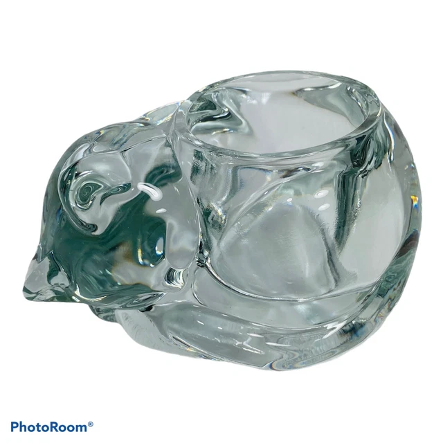 Indiana Glass Sleeping Cat Votive Candle Holder Crystal Clear Paperweight Vtg