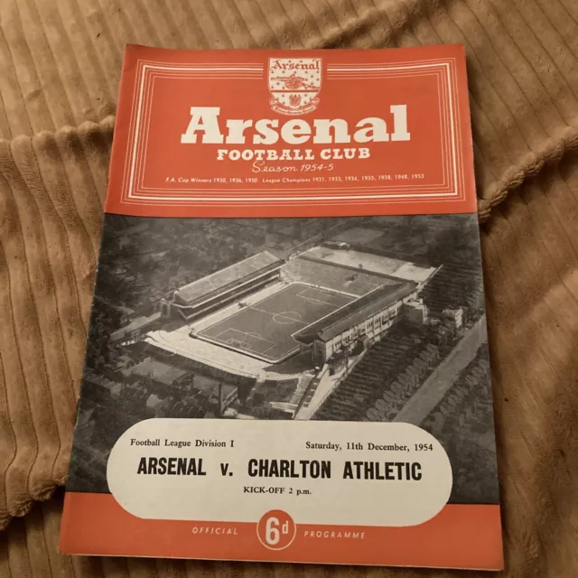 1954 Arsenal V Charlton Athletic Ath Division 1 54/55 Football League Programme