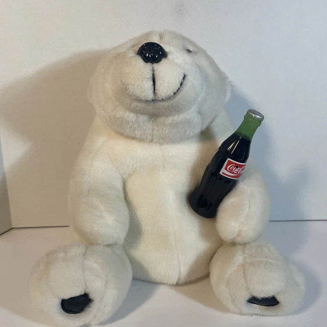 COCA COLA plush collection White Plush POLAR BEAR HOLDING COKE BOTTLE 11.5” 1994