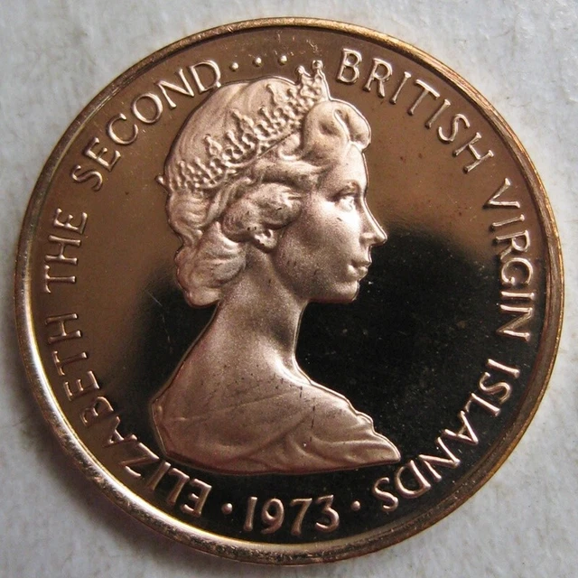 Proof British Virgin Is 1973 Qeii/Carib & Hummingbird Bronze 1 Cent Coin (Km# 1)