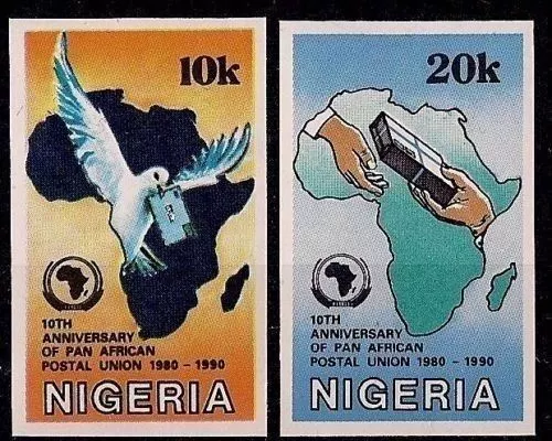 Nigeria 1990 Pan African Postal Union Dove/Birds Letter Mail Maps 2v Imperf MNH