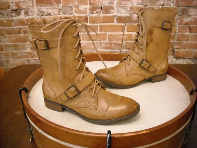 Sole Society Nessie Camel Brown Lace Up Combat Boot 8 SALE