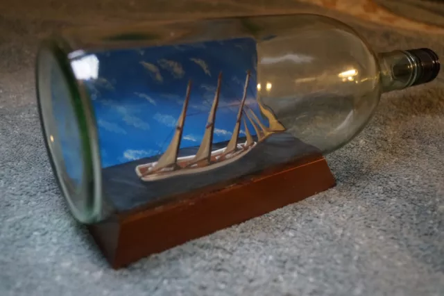 Vintage Hand Made 3 Masted Nova Scotia Schooner "SHIP IN A BOTTLE"  3