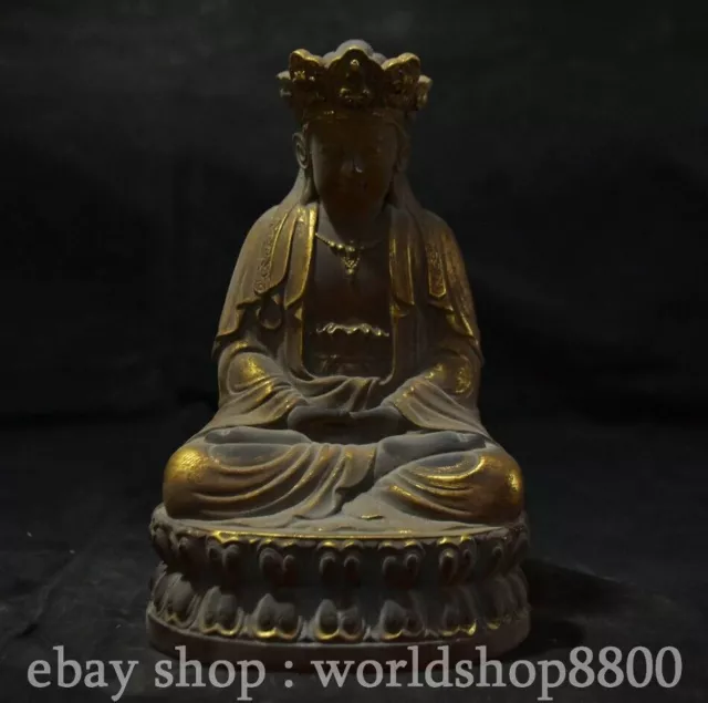 7.8" Old Chinese Coloured Glaze Gilt Buddhism Kwan-yin Guan Yin Goddess Statue