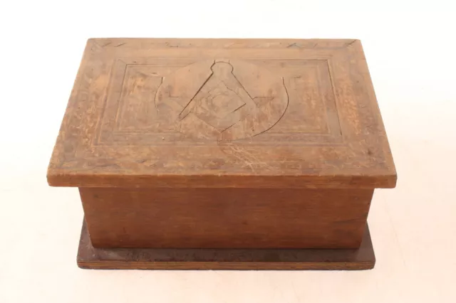 Antique Masonic Mason Fraternal Handmade Wooden Marquetry Jewelry Chest Box
