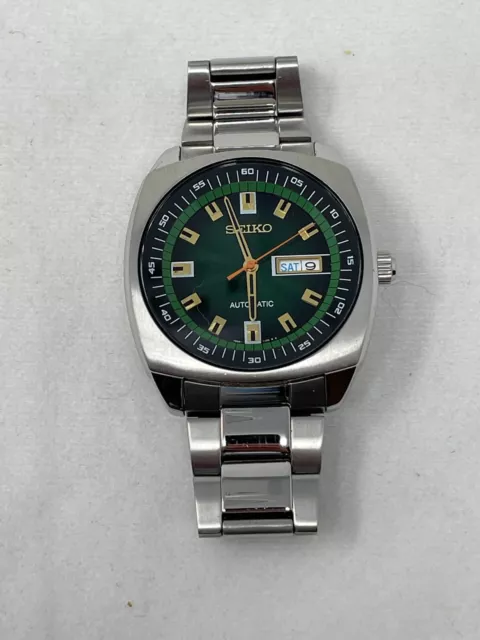Seiko Recraft Snk97 Men's Automatic Watch Green Dial Day/Date Skeleton Back