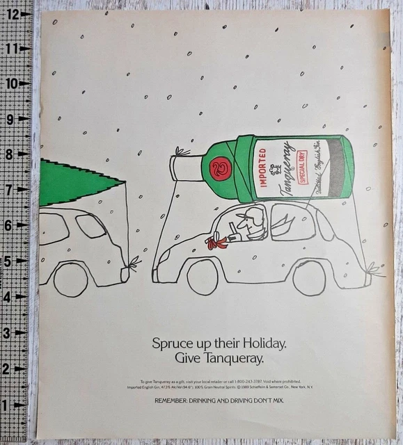 1989 Tanqueray Vintage Print Ad Gin English Dry Imported Car Christmas Tree Gift