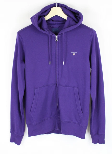 Gant Felpa con Cappuccio Uomo ~ Grande Cerniera Intera Tasche Viola Logo