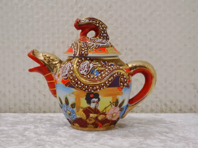 Mini Teekanne Japan Moriage Satsuma Porzellan Design Vintage Drache Dragonware