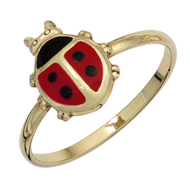 JOBO  "42915-48" Kinder Ring Marienkäfer 333 Gold Gelbgold Lackeinlage rot schwa