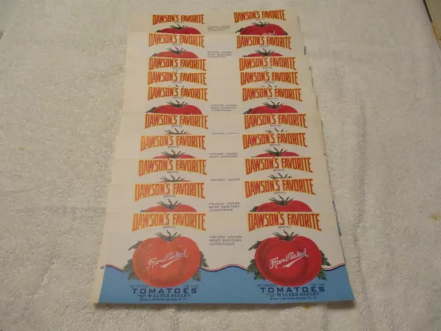 Vintage Unused Label Lot: "Dawson's Favorite" Tomatoes-Berkeley Springs, WV