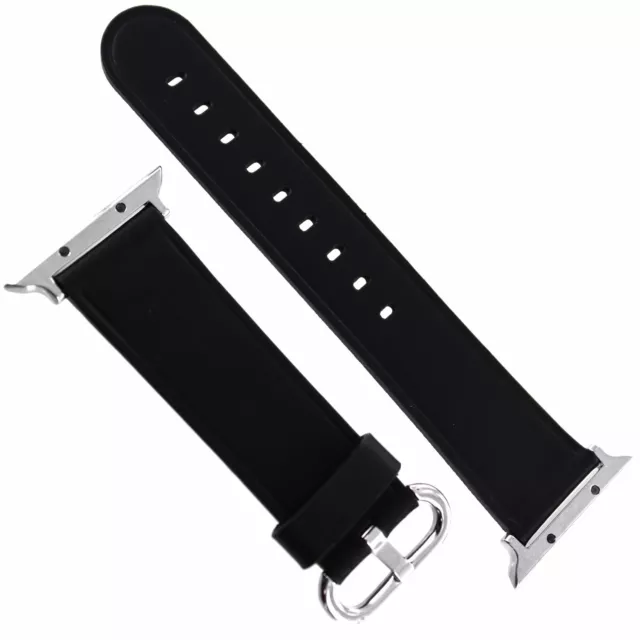 38mm Black Genuine Leather Watch Band With Metal Adapters Fits Apple Watch 2