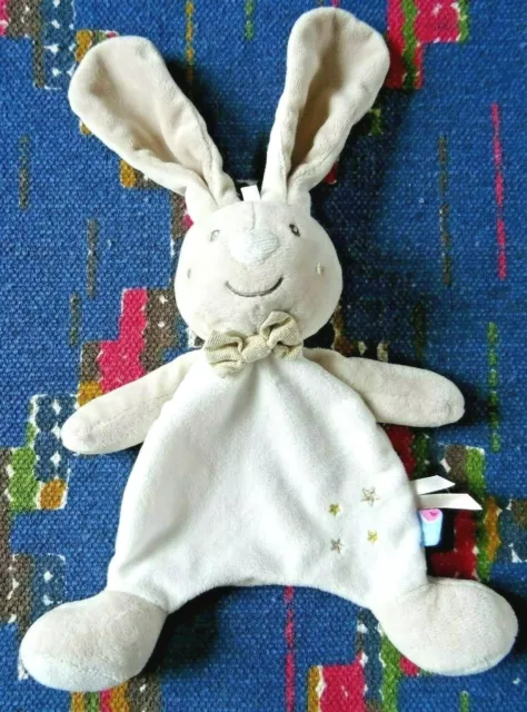 Ep/  Doudou Plat Sucre D'orge Lapin Blanc Beige Etoile Or Noeud Kom 9