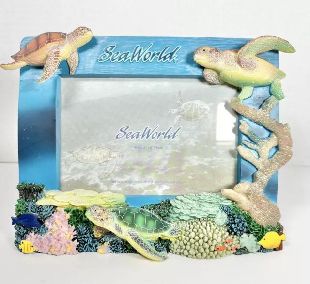 6”x4” Ceramic Photo Picture Frame 3D Sparkle Turtle Fish Sea World Parks Florida