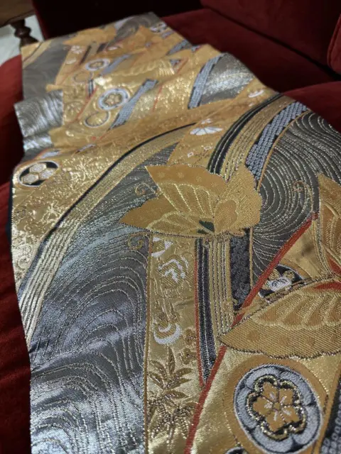 Japanese used Maru OBI KIMONO belt Pure Silk traditional woven Butterfly