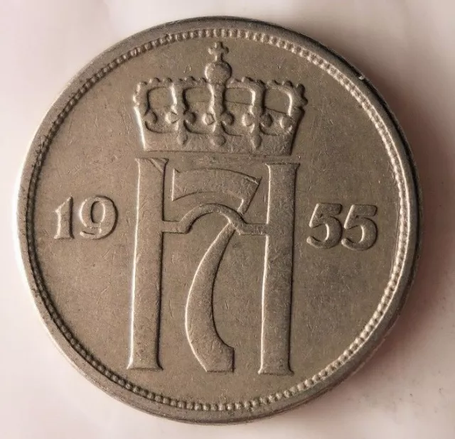 1955 NORWAY 10 ORE - Excellent Vintage Coin - Free Shipping - Norway Bin #3