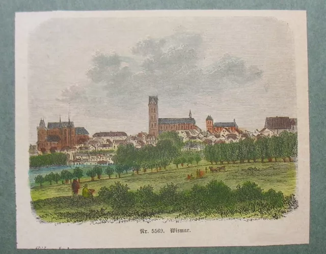 WISMAR. Originaler handkolorierter Holzstich von ca. 1880