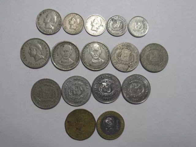 Lot of 16 Different Old Dominican Republic Coins - 1963 to 1997 - Circulated