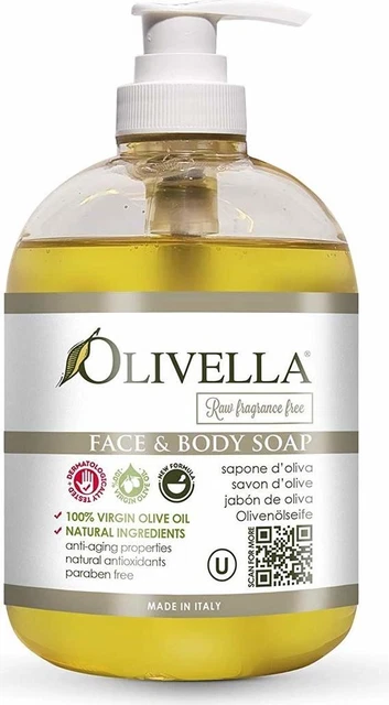 Jabón facial y corporal de Olivella, 16,9 oz sin fragancias