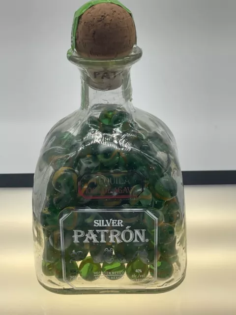 Silver Patron Tequila  750 ML Bottle with Mega  Cricket Marbles Retired