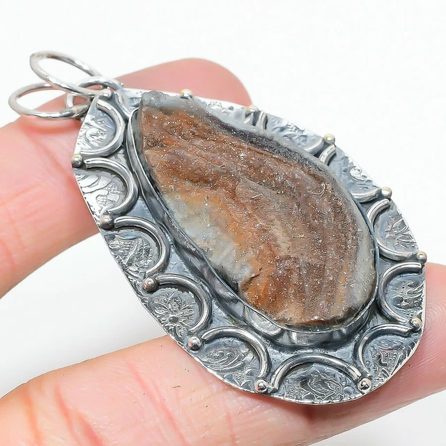 Desert Rose Druzy Ethnic Handmade 925 Sterling Silver Jewelry Pendant 2.64"