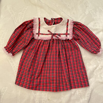 Vintage Alexis Baby Girl Red Plaid Dress Christmas 9 Months