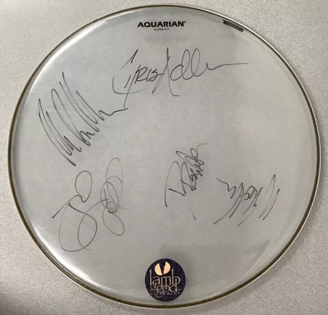 Lamb of God Signed Drumhead 18” Concert Used Chris Adler Sig Blythe +3 Autos JSA