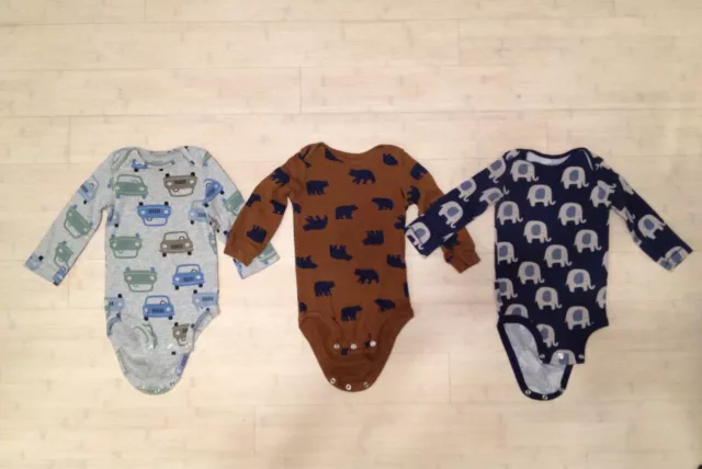 Lot of [3] Baby Toddler Boys CARTERS Long Sleeve Bodysuits 12 Months