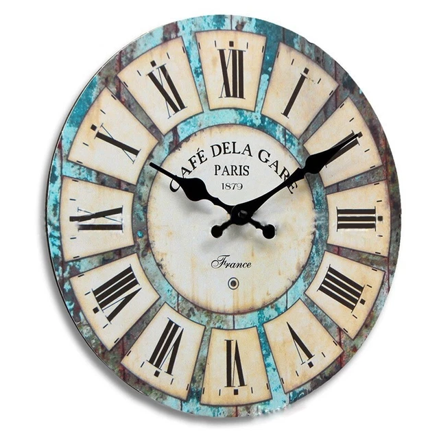 Horloge murale vintage rustique en bois antique minable chic rétro décoration