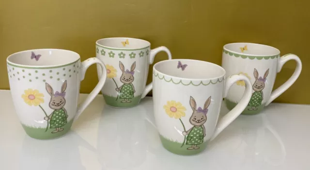 4 Porzellan Tassen Hase mit Blume NEU toll für Ostern 400 ml