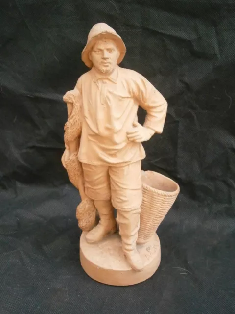 Ancienne Statue Santon Terre Cuite Pecheurs Bretons Signe French Antique
