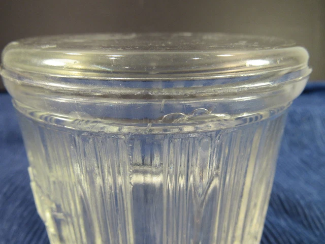 Vintage Hoosier Salt Jar. Clear Glass W/Ribbed Panel & Flat Lid 7
