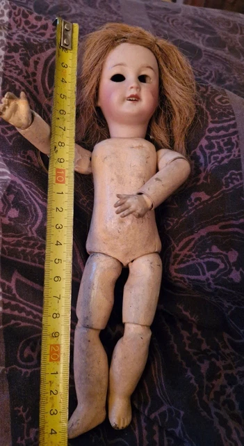 Poupée Ancienne SFBJ 247 Reproduction 29 Cm - Tête Biscuit Porcelaine, Corps Bois, Yeux Bleus