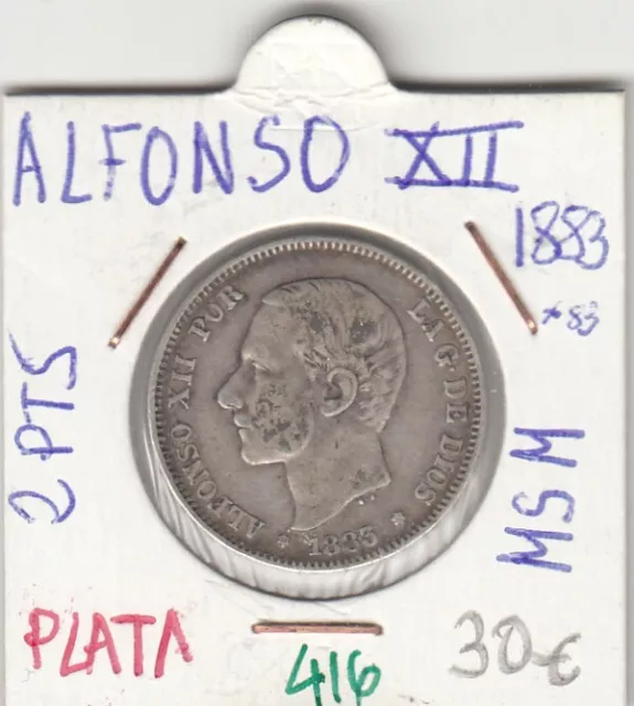 Cre0416 Moneda España Plata Alfonso Xii Plata 2 Peseta 1883 83 Msm