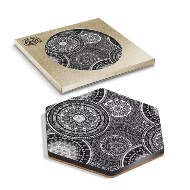 1 x Hexagon Coaster - BW - Mandala Mosaic Pretty #38302