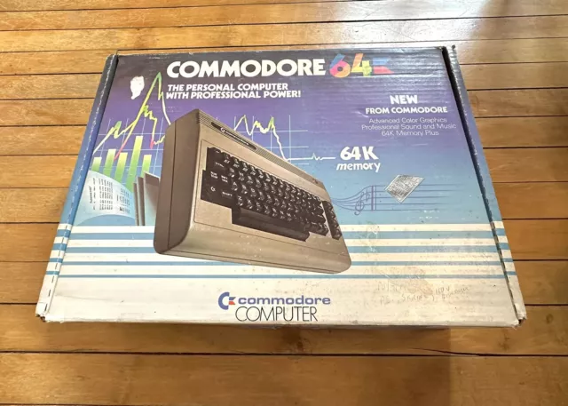 Commodore 64 Computer in Box with Power Brick & Cord - Powers On