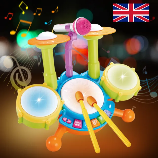 Kids Drum Kit Play Set Baby Toddlers Musical Instrument Toy Gift LIGHT & MUSIC