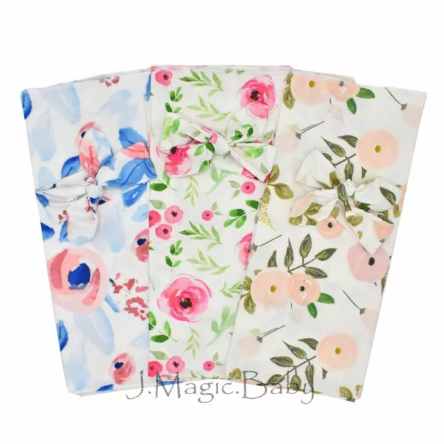 Newborn Baby Infant Floral Swaddle Sleeping Blanket Wrap Headband Set Photoprop 3