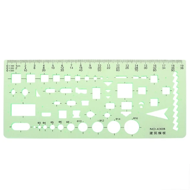 BUILDING DESIGN CONSTRUCTION Drawing Stencil Template Ruler Clear Green ...